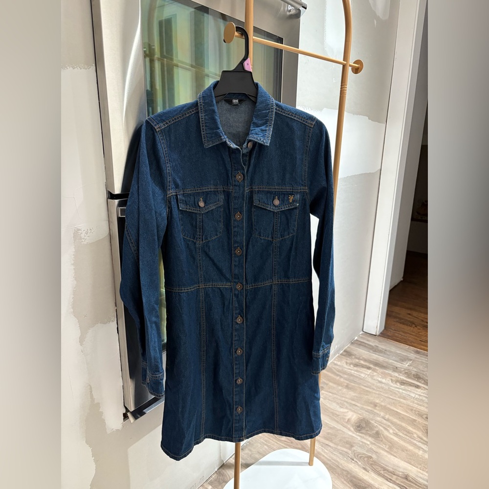 Frye Dark Blue Denim Button-Front Mini Dress size Medium NWOT - Picture 4 of 10